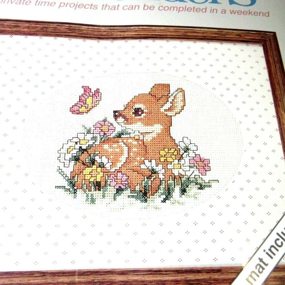 Cross Stich Kit Butterfly Friendly Fawn Deer Cotta